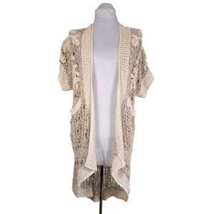 Anthropologie Cream Open-Knit Cardigan Intricate Design Classic